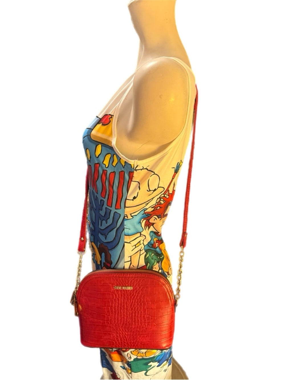 Steve Madden Red Croc-Embossed Crossbody with Gold Chain Strap